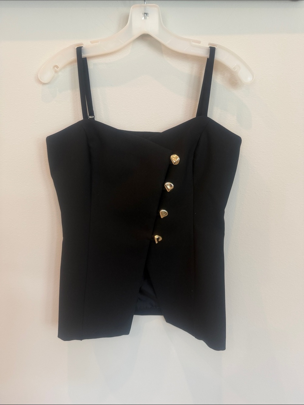 Zara Black Spaghetti-Strap Corset Top with Gold Buttons